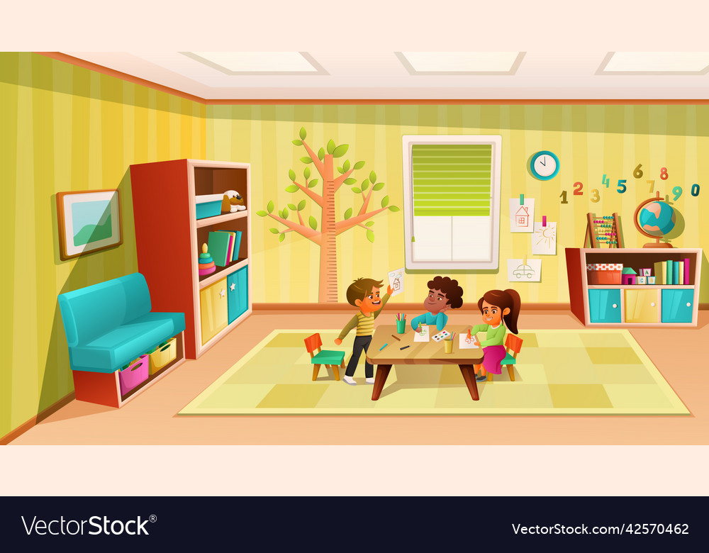 Kids in kindergarten room Royalty Free Vector Image