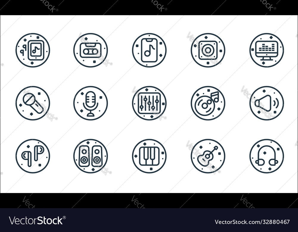 Music and sound line icons linear set quality