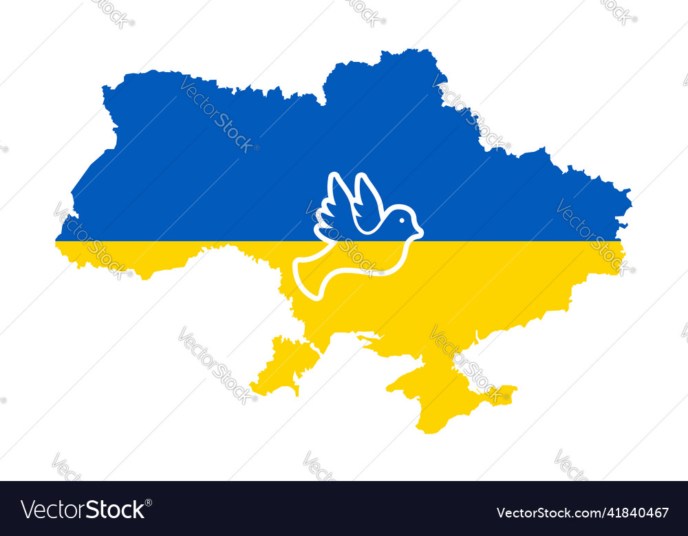 Ukraine country on blue yellow map with dove Vector Image