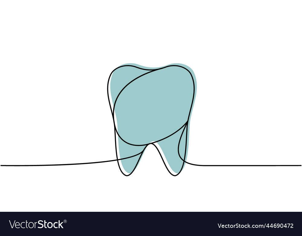 Human tooth one line colored continuous drawing Vector Image