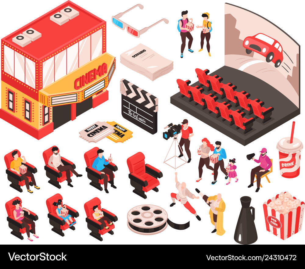 Isometric cinema constructor set Royalty Free Vector Image