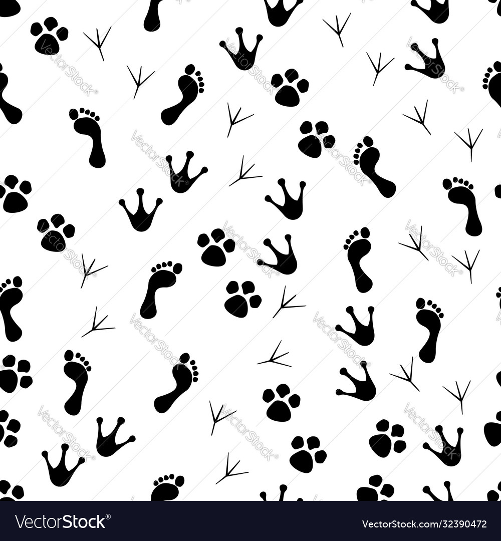 Paw seamless pattern animal and human paws vector image Paw seamless pattern animal and human paws