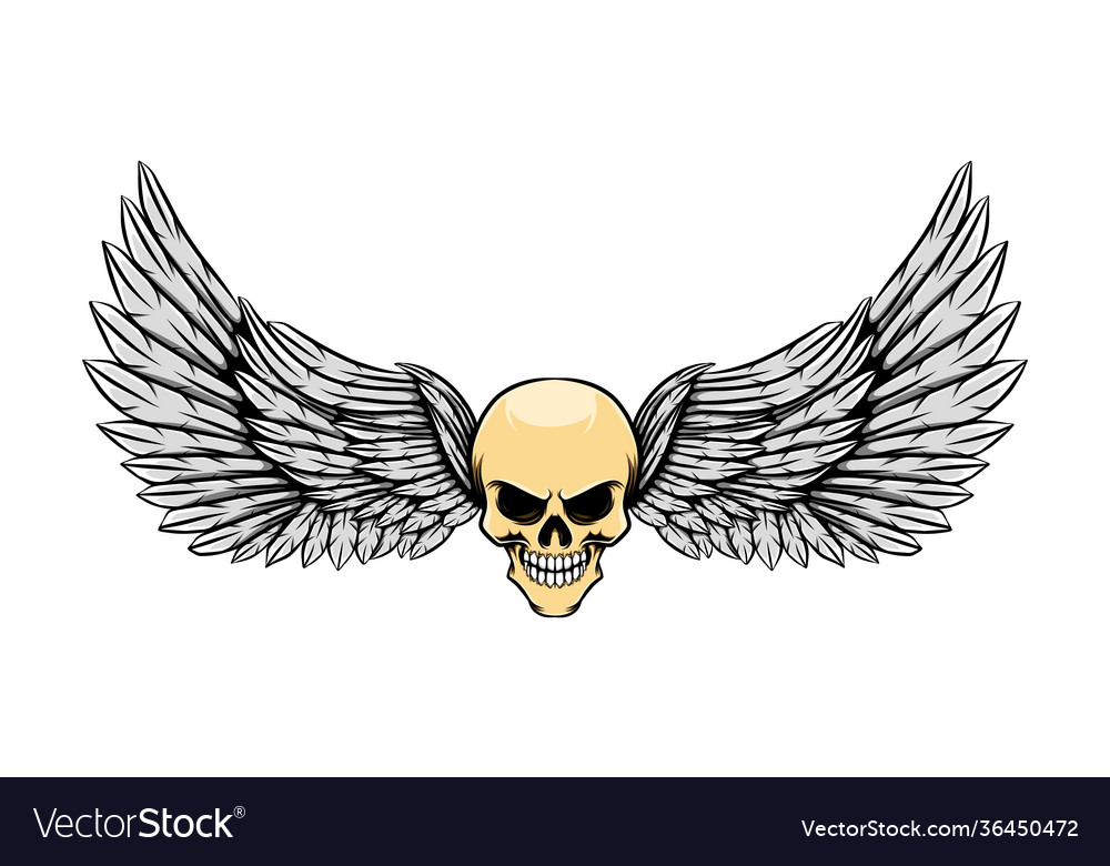 Tattoo glossy dead skull with wings Royalty Free Vector