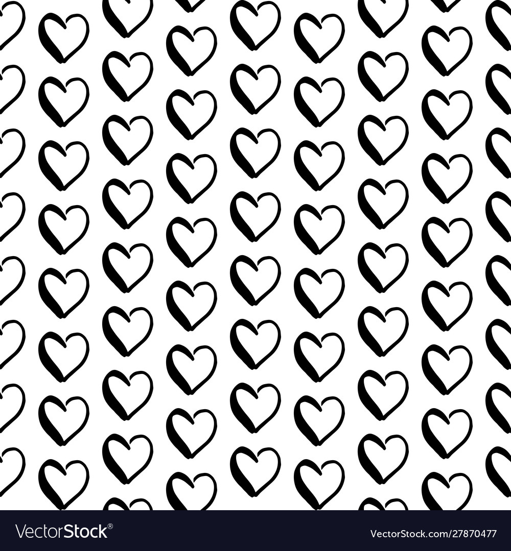 Hearts doodle pattern hand-drawn black Royalty Free Vector