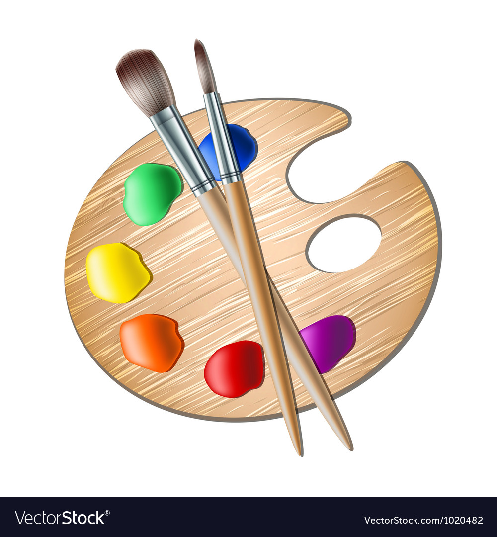 Art palette with paint brush for drawing Vector Image