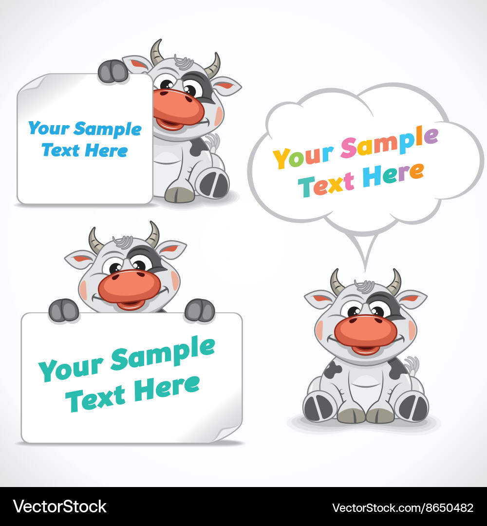 Cartoon Character Cow With Blank Banners Vector Image