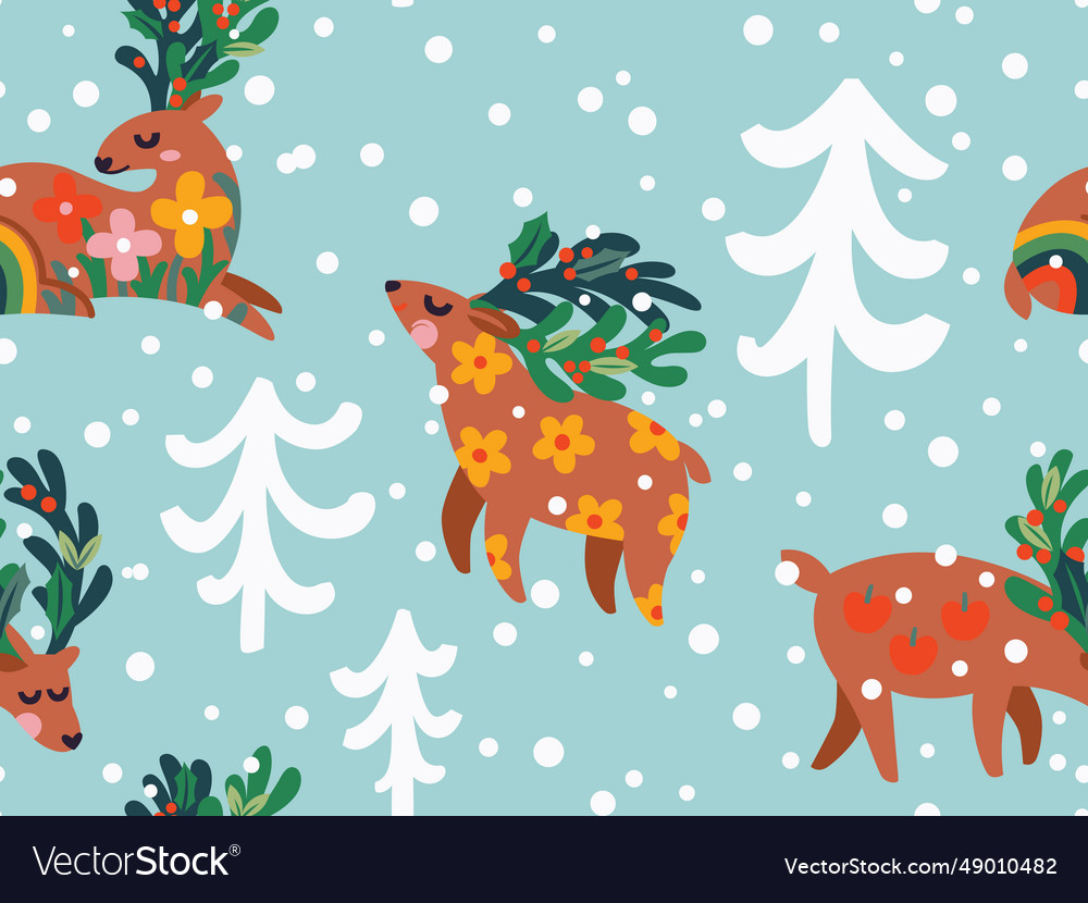 Seamless Christmas Pattern With Deers Royalty Free Vector   Seamless Christmas Pattern With Deers Vector 49010482 