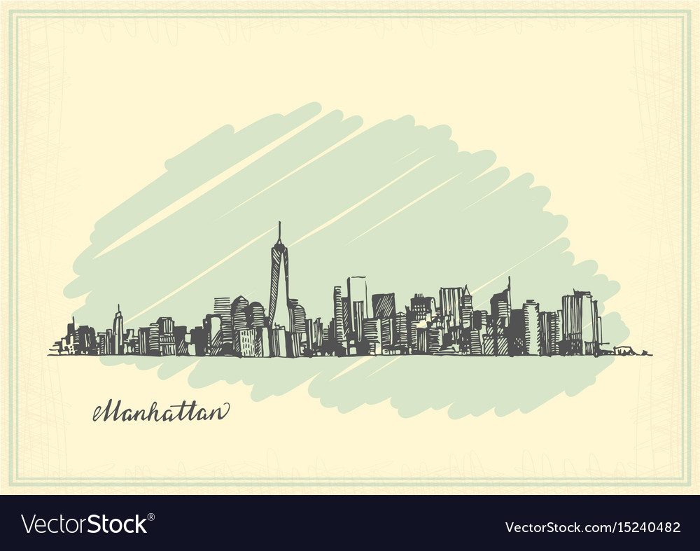 Vintage postcard with sketch of manhattan new york