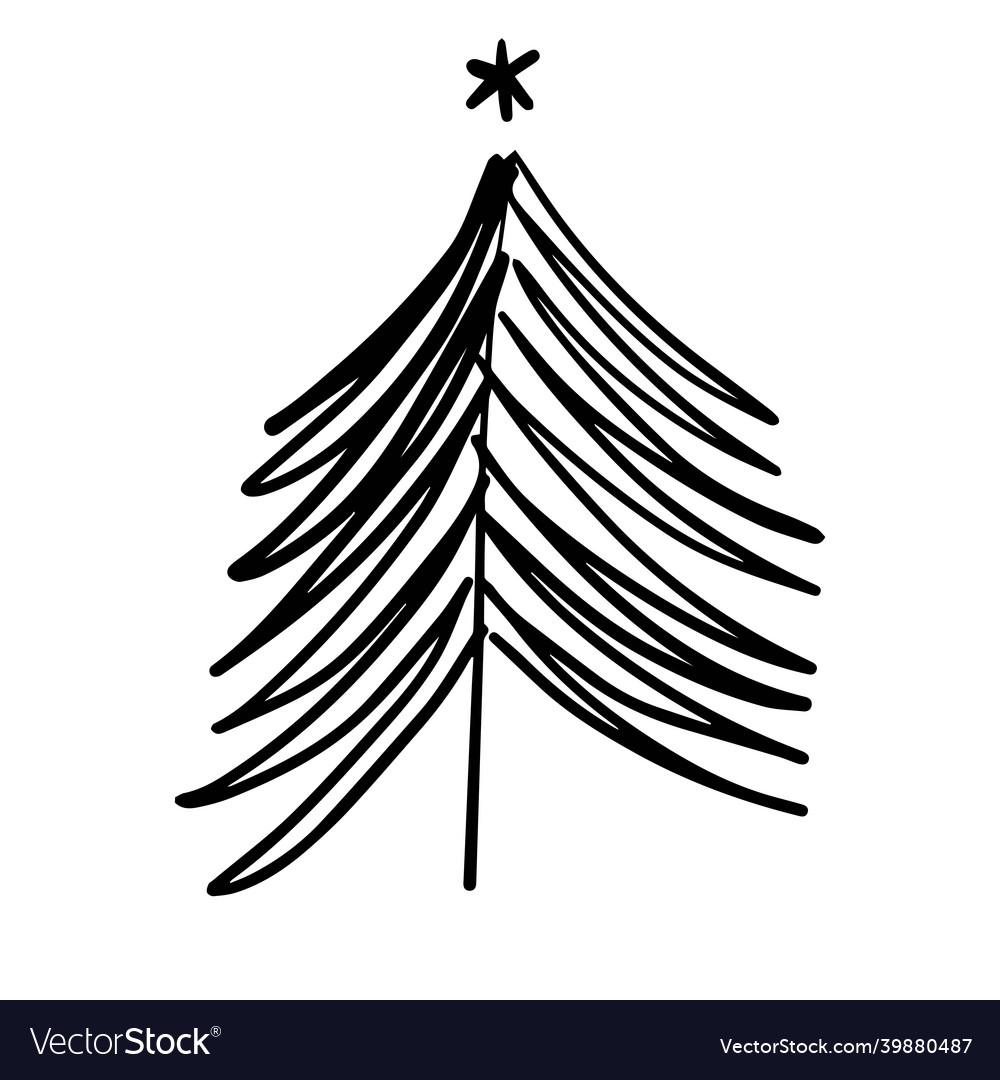 Black and white drawing of a christmas tree Vector Image