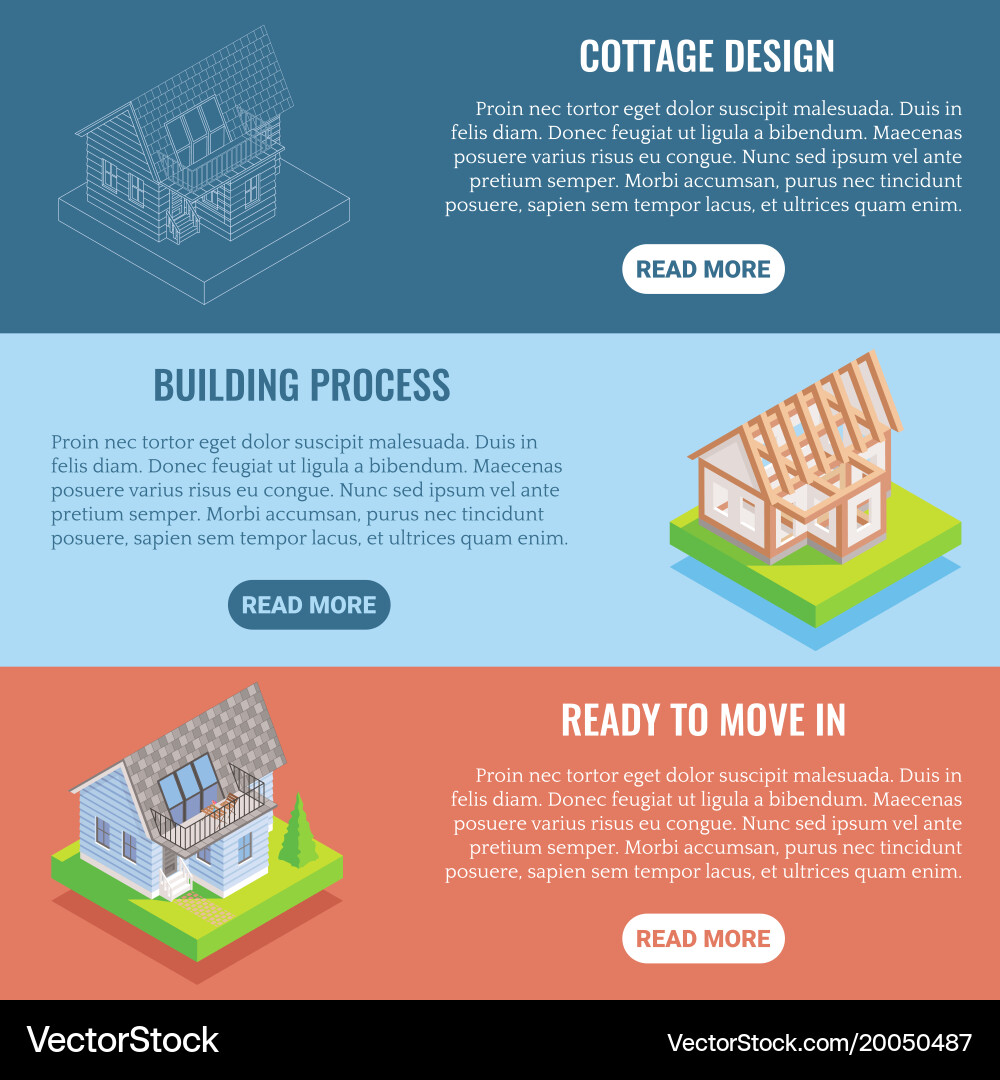 Cottage Construction Flat Isometric Royalty Free Vector