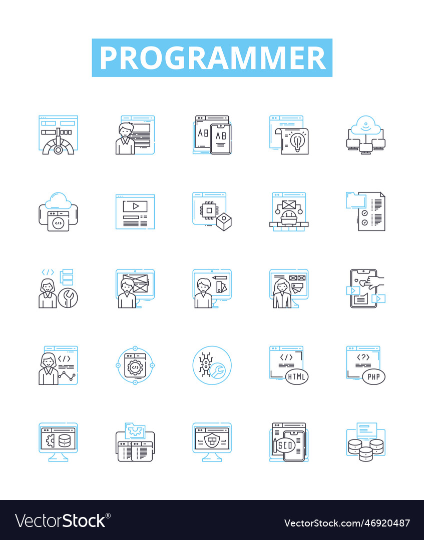 Programmer line icons set developer coder Vector Image