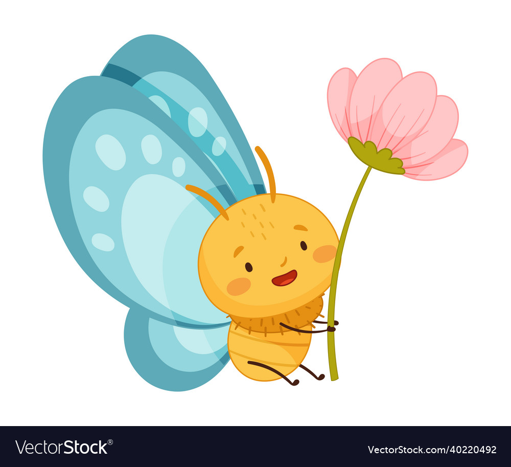 Adorable baby butterfly with blue wings holding Vector Image