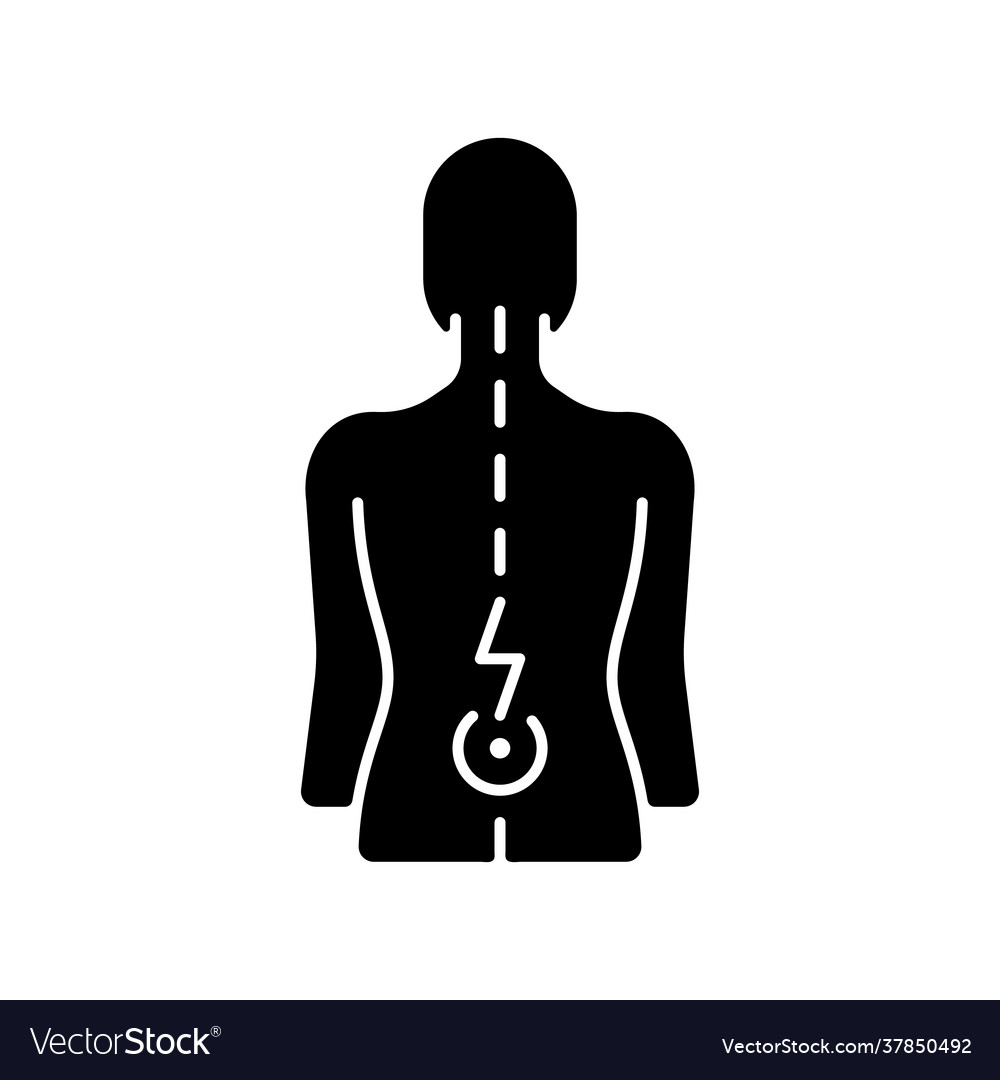 Lower back pain black glyph icon Royalty Free Vector Image