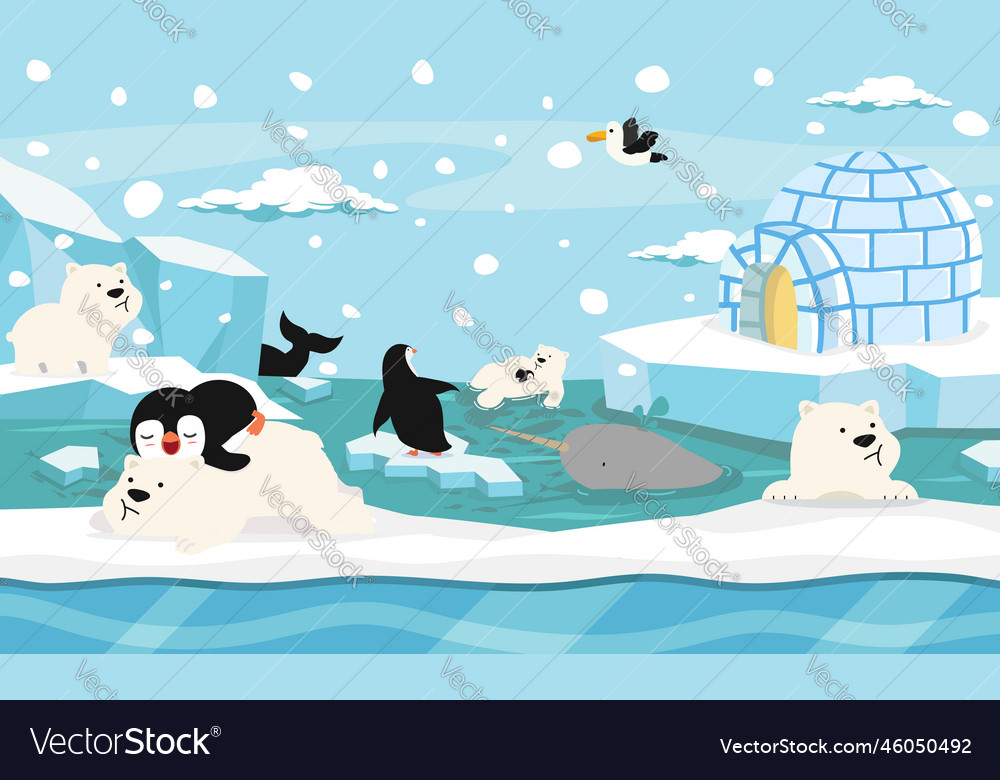 North pole animal cartoon background Royalty Free Vector