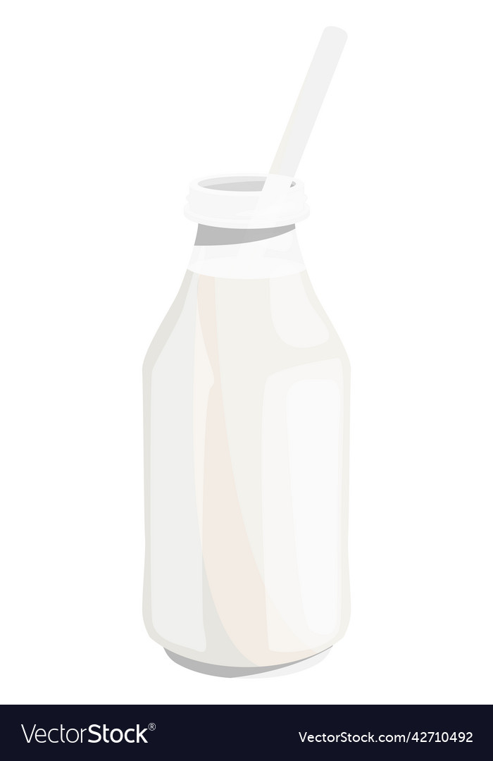 White glass bottle with straw cartoon milk icon Vector Image