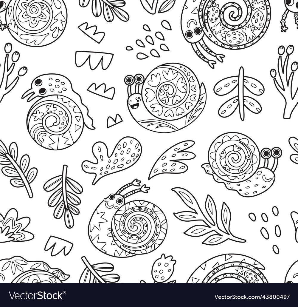 Contour seamless pattern with decorative snails vector image Contour seamless pattern with decorative snails
