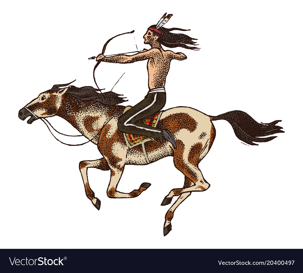 National american indian riding horse with spear