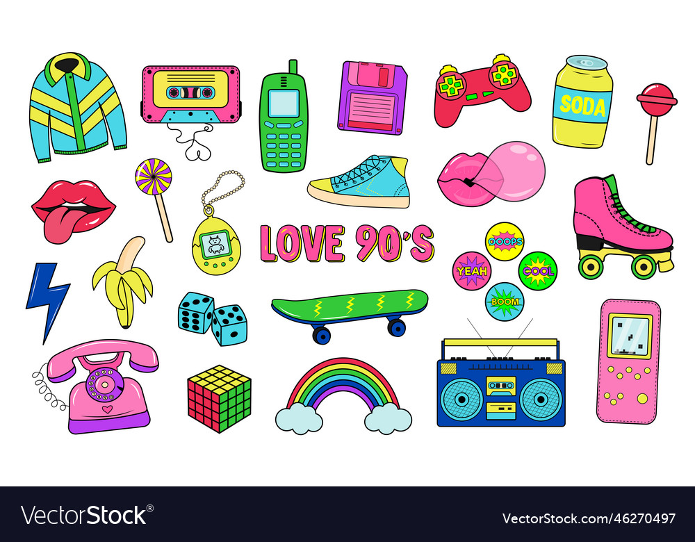 Retro 80s 90s Clipart Set Neon Colors Y2k Vector Image