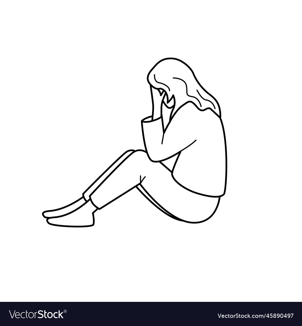 Sad woman is sitting on the floor Royalty Free Vector Image