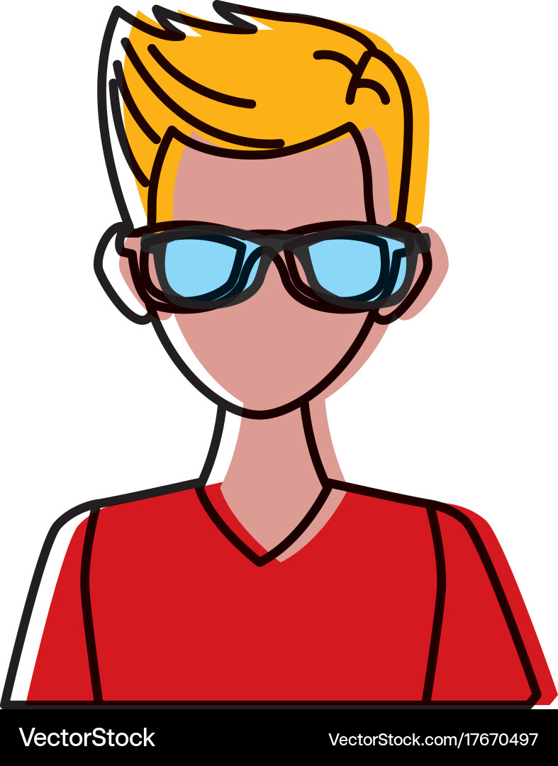Young man with sunglasses cartoon Royalty Free Vector Image