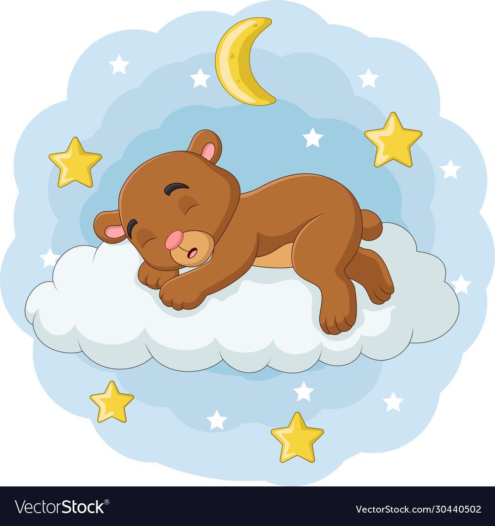 Cartoon babear sleeping on clouds Royalty Free Vector Image