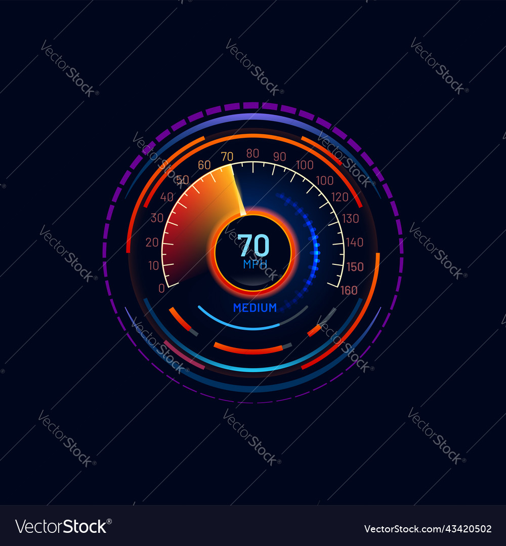 Futuristic car speedometer mph gauge neon dial Vector Image