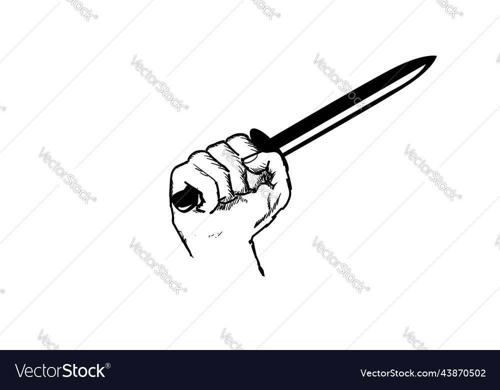 Hand drawn sketch hold dagger knife sword Vector Image