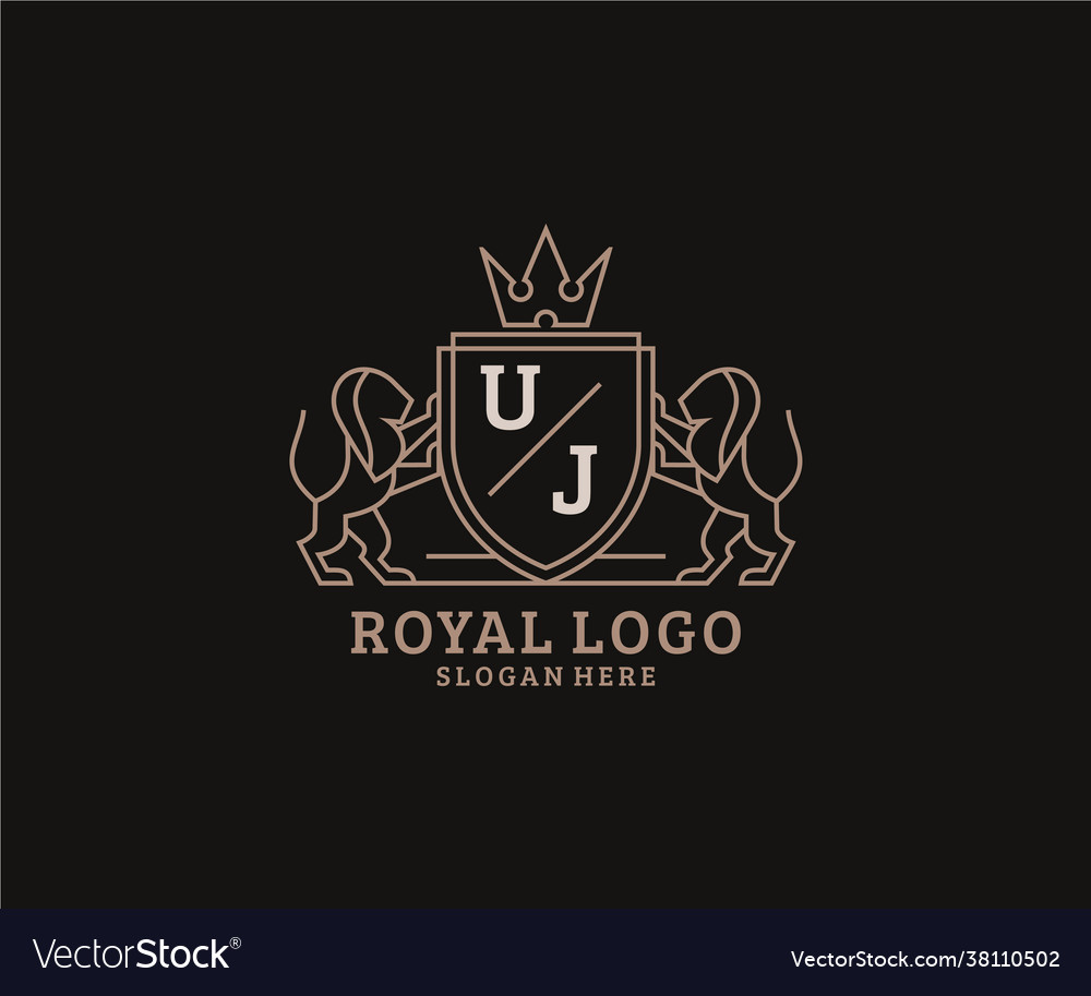 Initial uj letter lion royal luxury logo template Vector Image