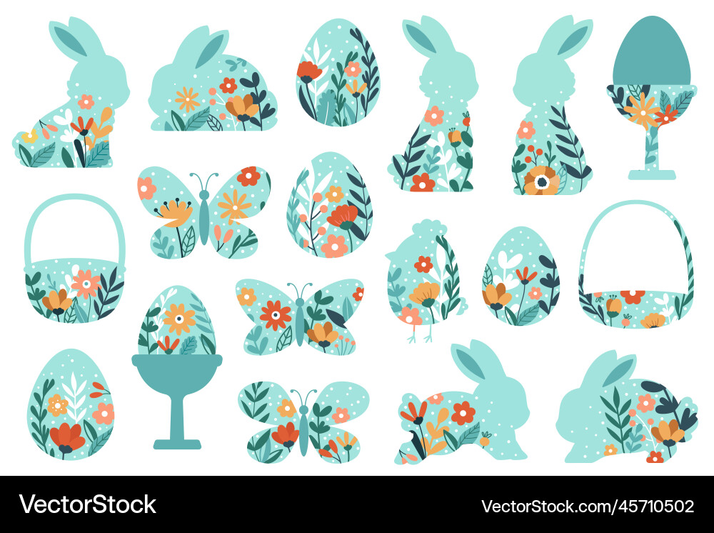 Patterns in easter elements flat icons set Vector Image