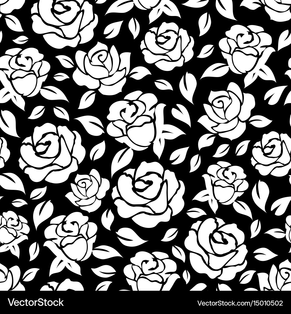Roses seamless pattern on black backdrop Vector Image