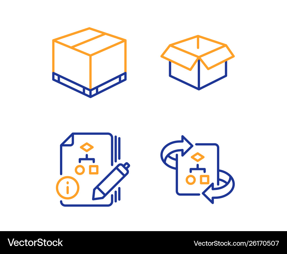 Algorithm delivery box and opened icons set Vector Image