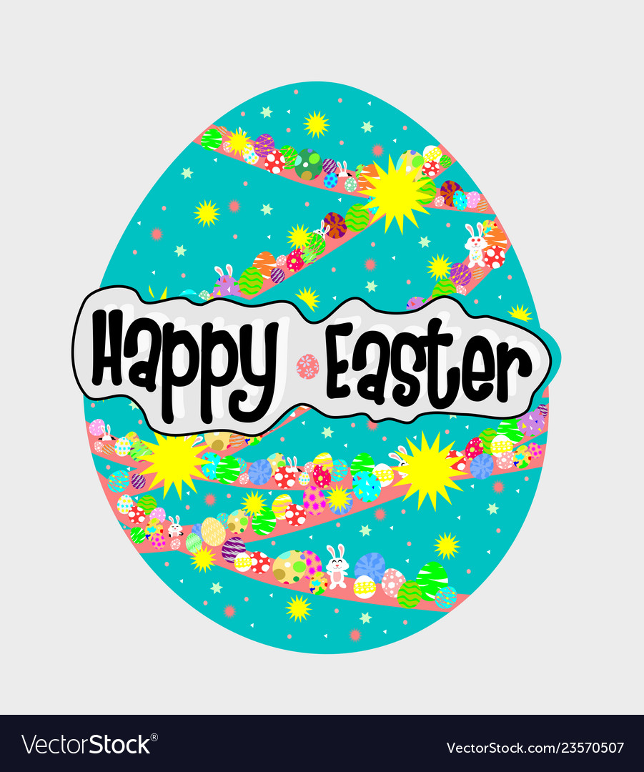 Big Blue Egg With Colorful And White Rabbit Vector Image