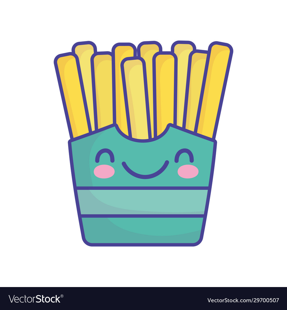 French fries on box cartoon food cute flat style Vector Image French fries on box cartoon food cute flat style Vector Image