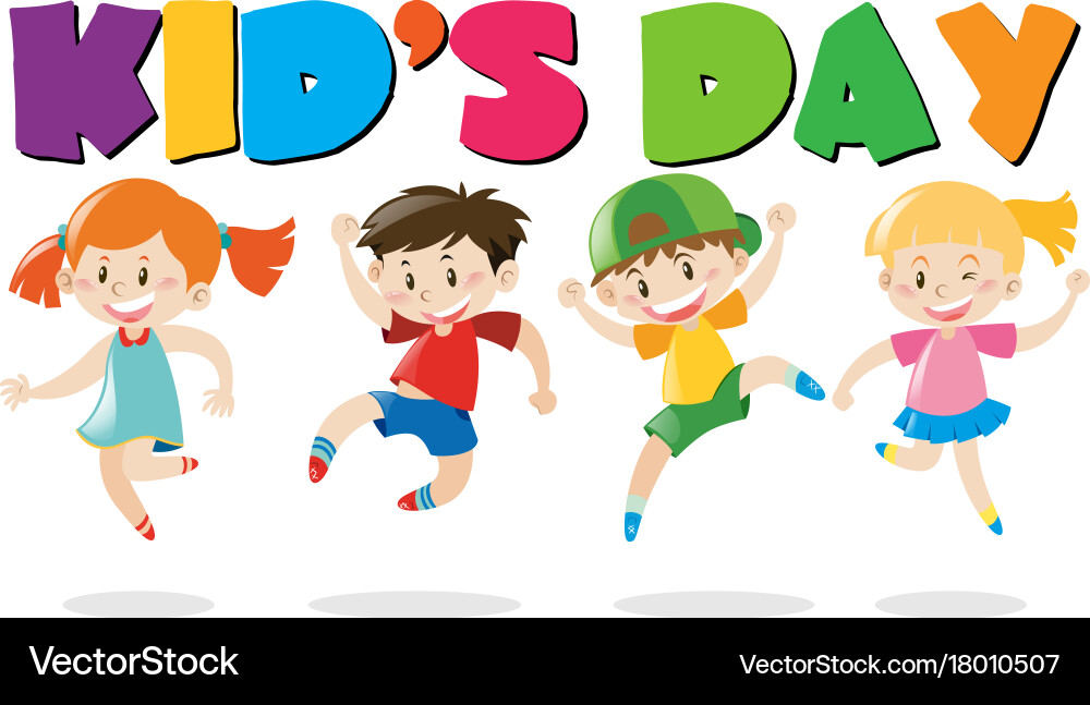 Kids day poster with jumping Royalty Free Vector Image