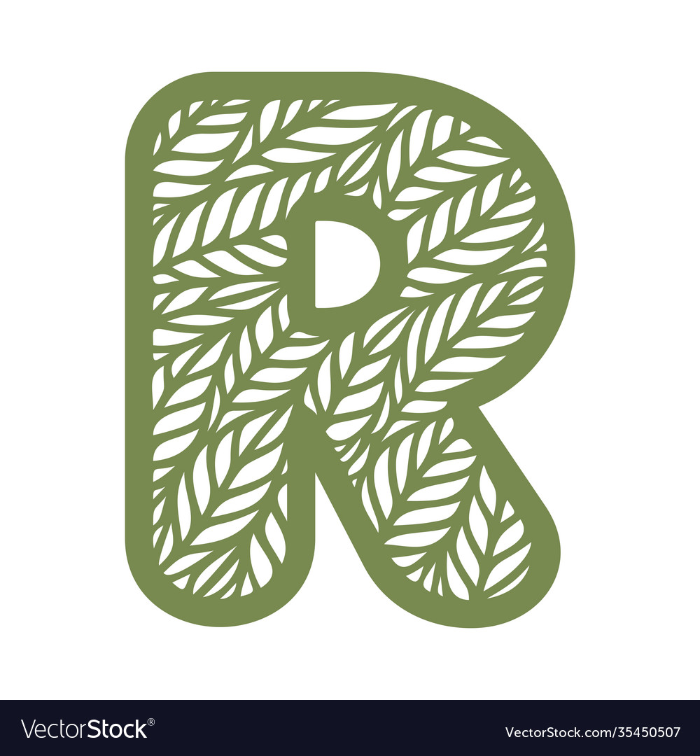 Letter r with a pattern leaves Royalty Free Vector Image