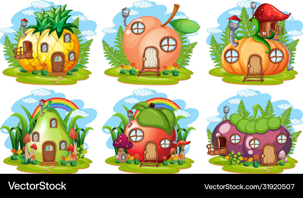 Set fruit and vegetable fairy house Royalty Free Vector