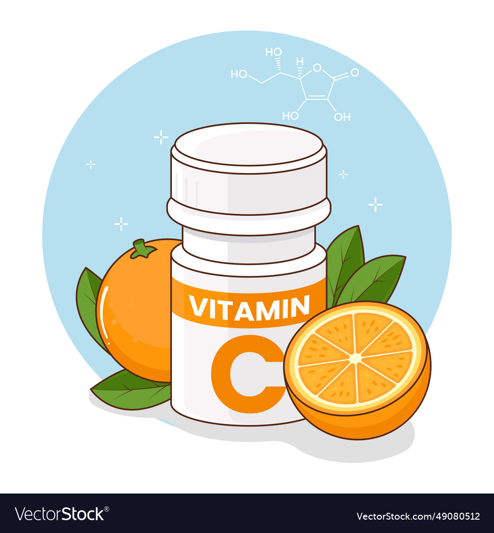 Concept Vitamin C Supplement With Orange Fruit Vector Image concept-vitamin-c-supplement-with-orange-fruit-vector-image
