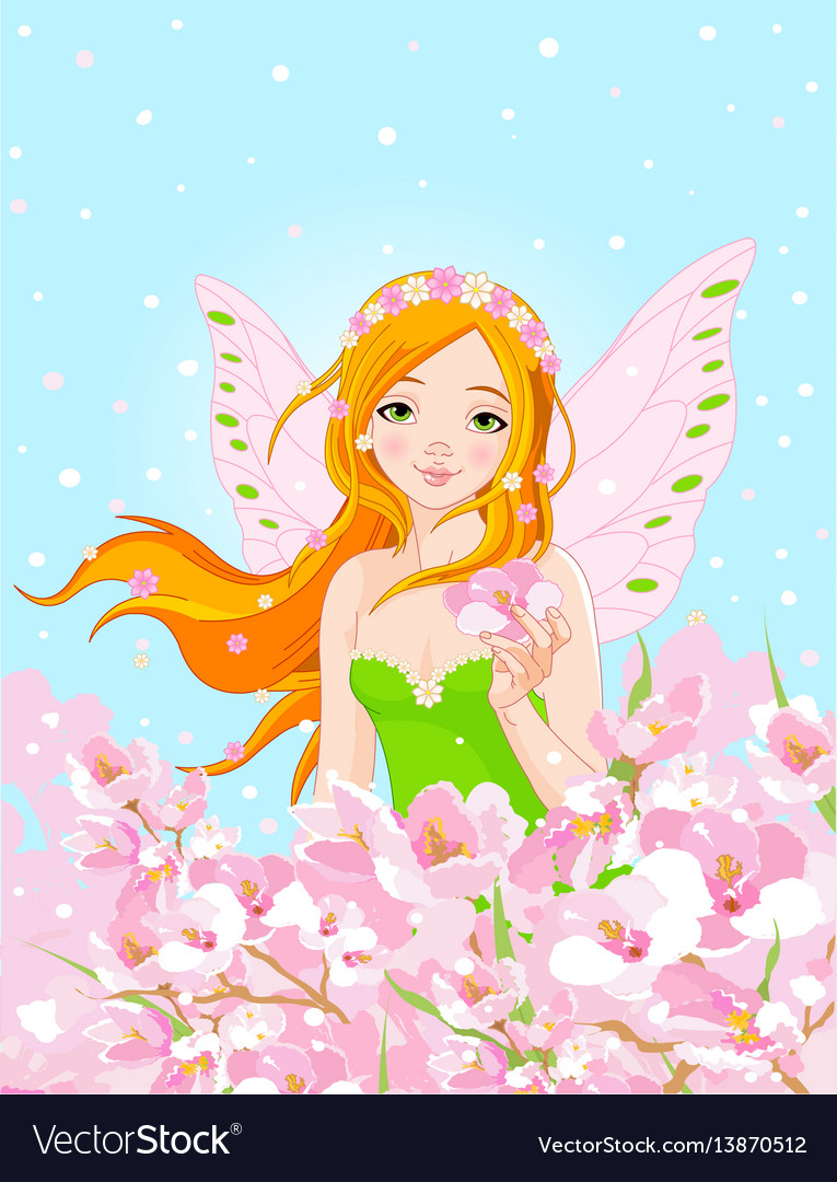 Spring fairy and blossom flowers Royalty Free Vector Image