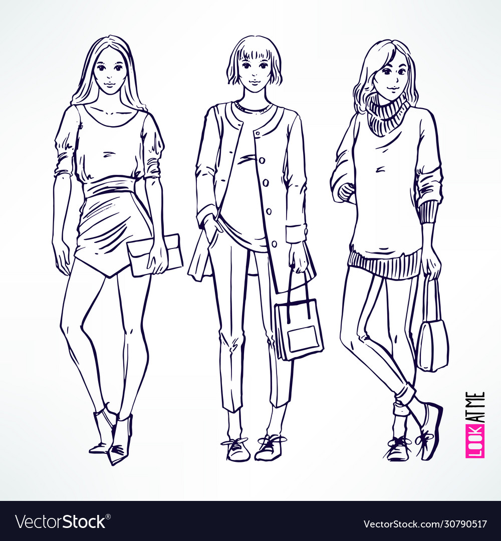 Fashion modern sketch girl Royalty Free Vector Image