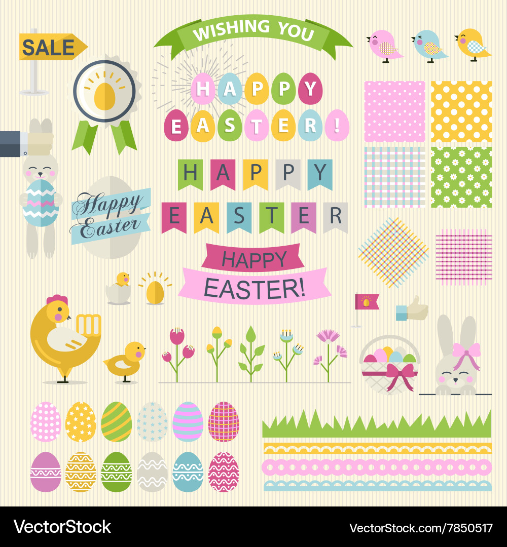 Happy easter set in flat style Royalty Free Vector Image