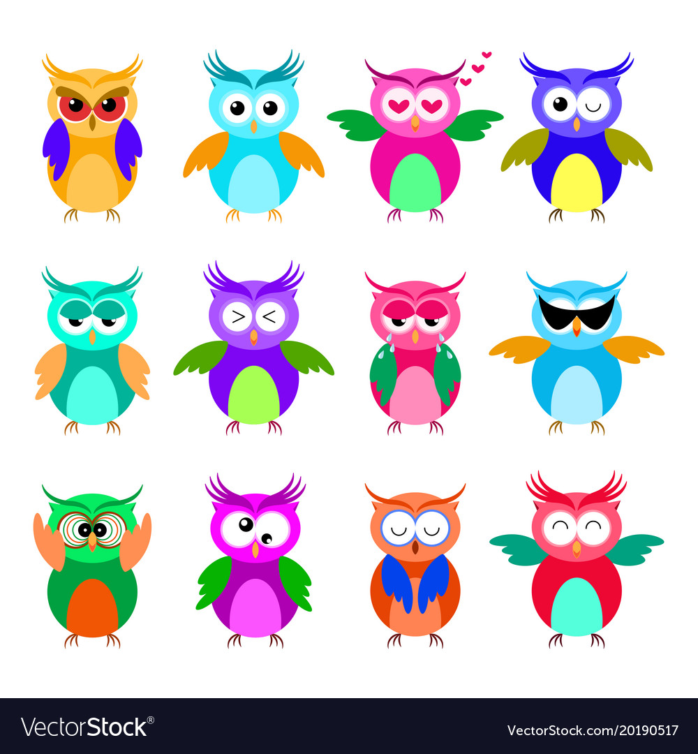 Various cartoon owl emoticon set Royalty Free Vector Image