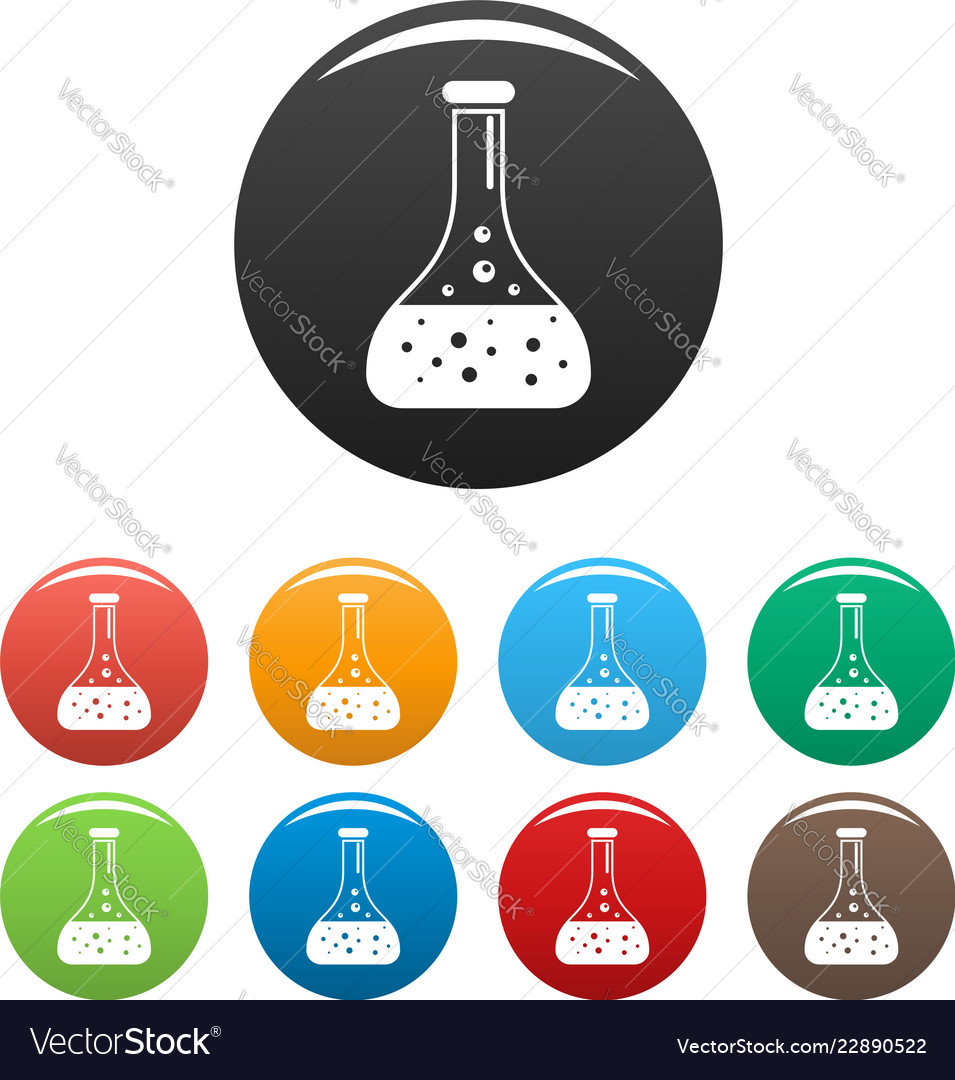 Chemical flask icons set color Royalty Free Vector Image