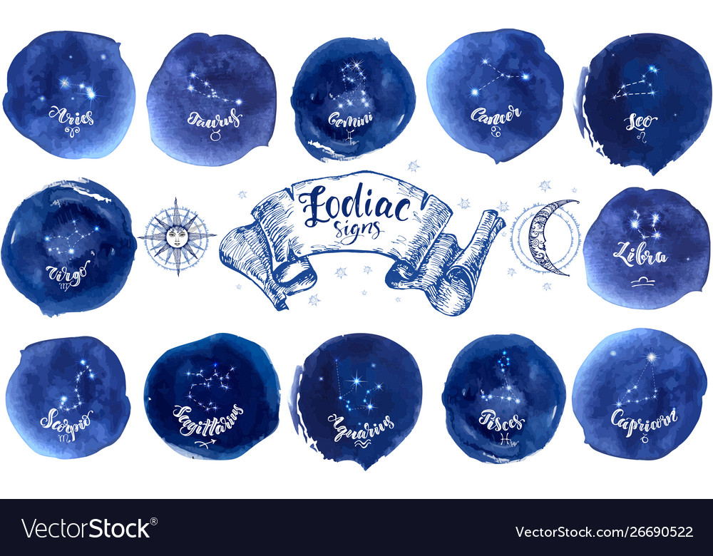 Collection astrology signs on blue watercolor Vector Image