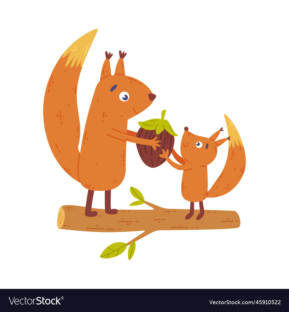 Cute squirrel family animal parent giving Vector Image