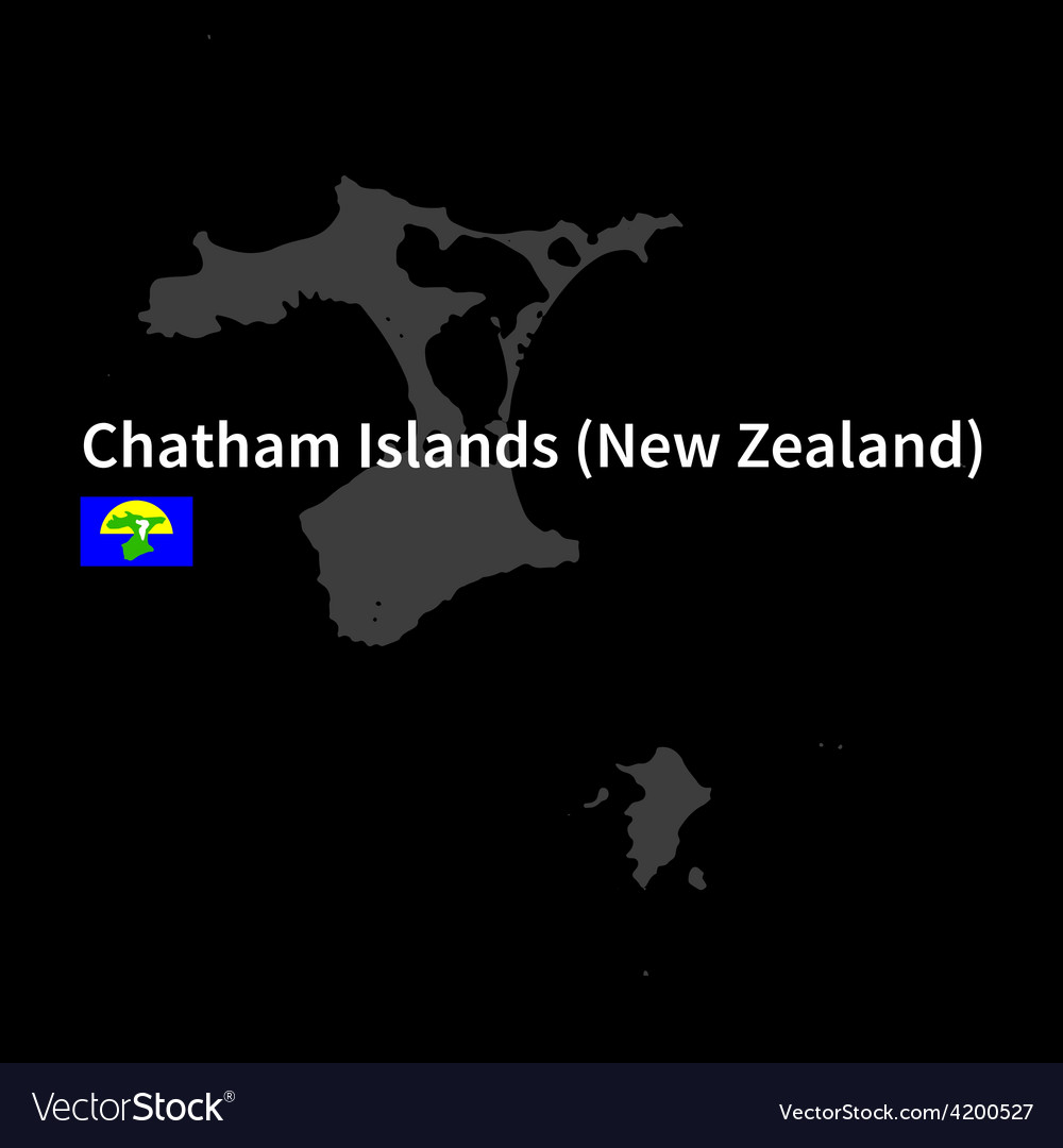 Detailed map of chatham islands with flag on black