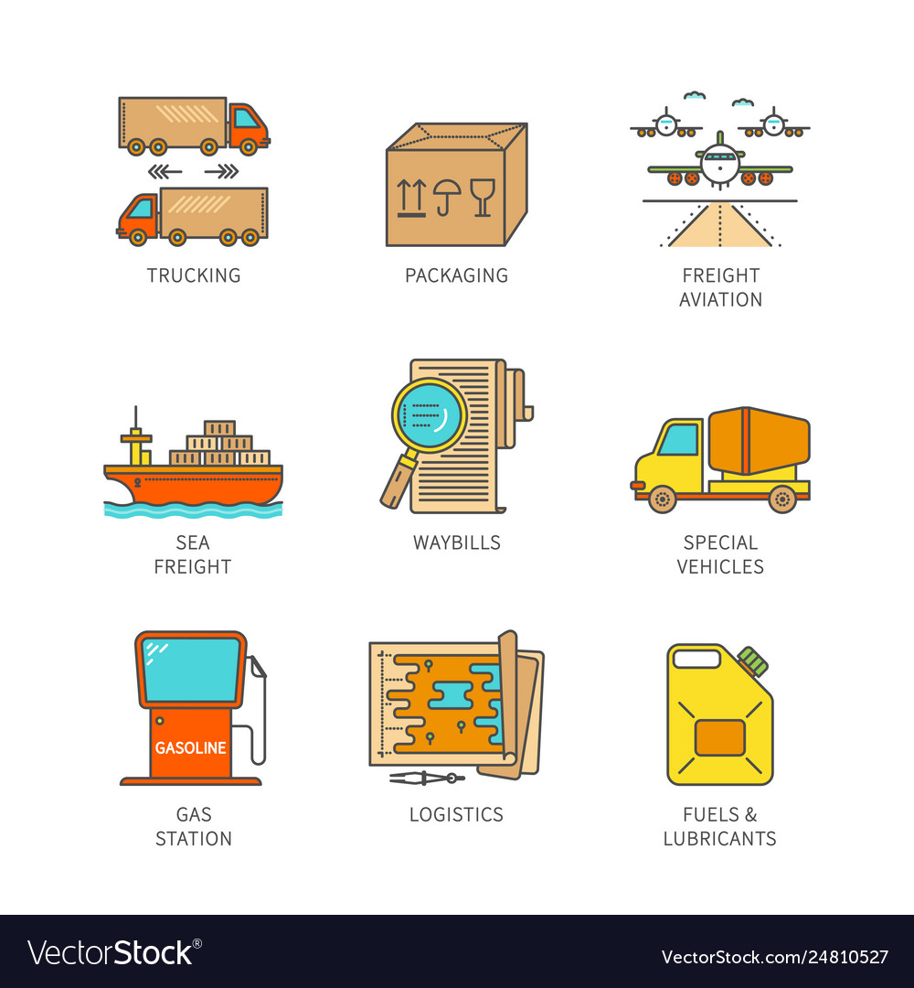 Minimal Lineart Flat Freight Icons Set Royalty Free Vector