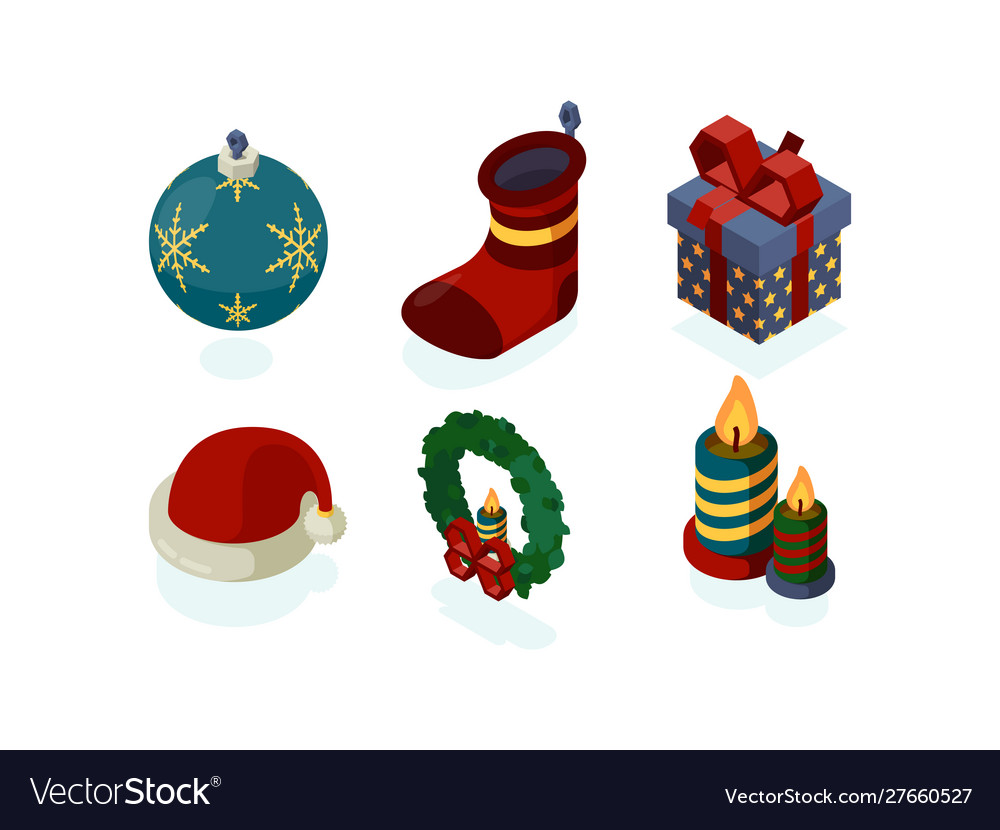 New year icons xmas accessories gifts tree Vector Image