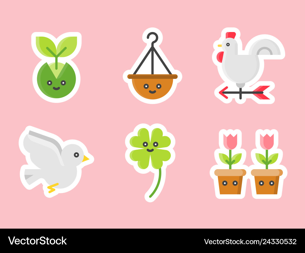 Easter flat sticker icon set Royalty Free Vector Image