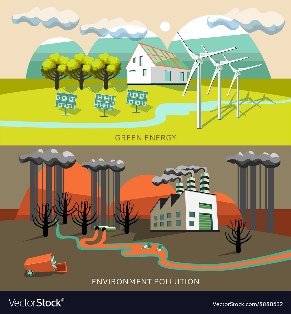 Green Energy And Environment Pollution Banners Vector Image 3231