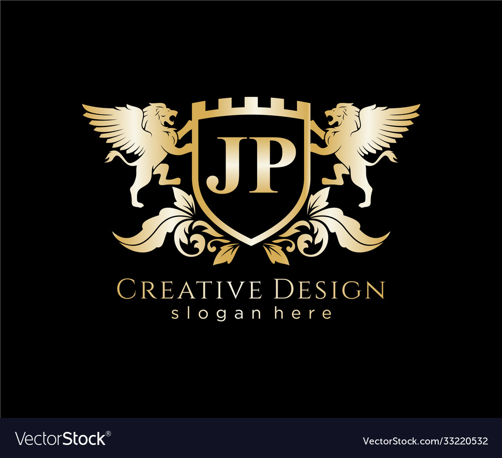 Jp letter initial with lion royal logo template Vector Image